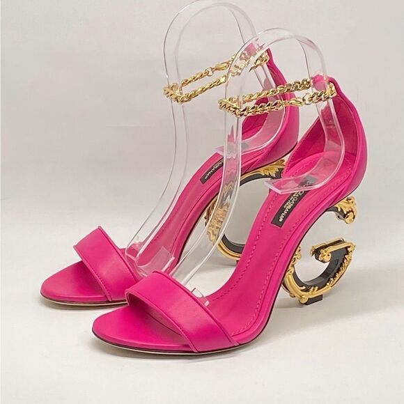 Dolce&Gabbana Sculpted-Heel Baroque DG Leather Sandals size 36.5 - Picture 3 of 13